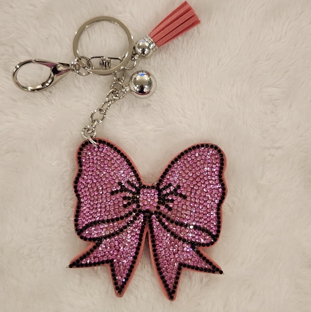 Pink Rhinestone Bow Keychain Bag Chain